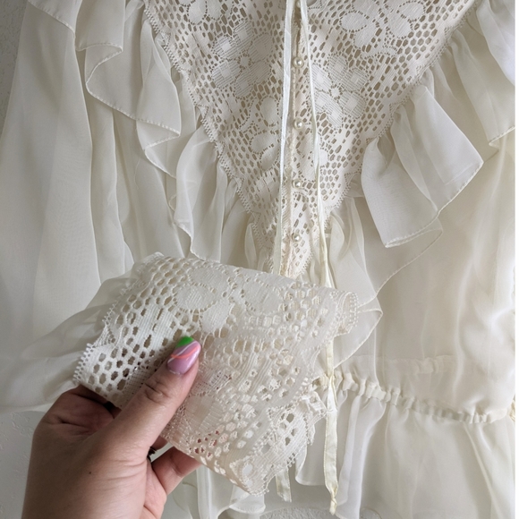 VINTAGE Lace Mesh Cottagecore Long Sleeve Blouse - Picture 6 of 6